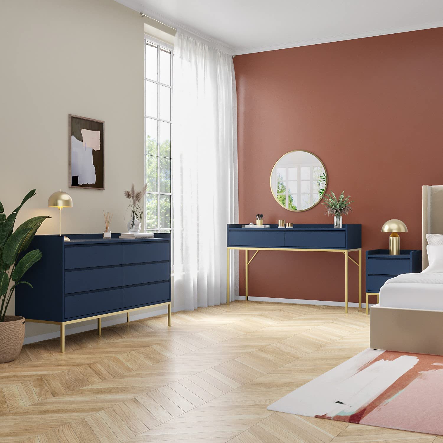 Zion Navy Blue Modern Dressing Table with 2 Drawers : Amazon.co.uk: Home &  Kitchen