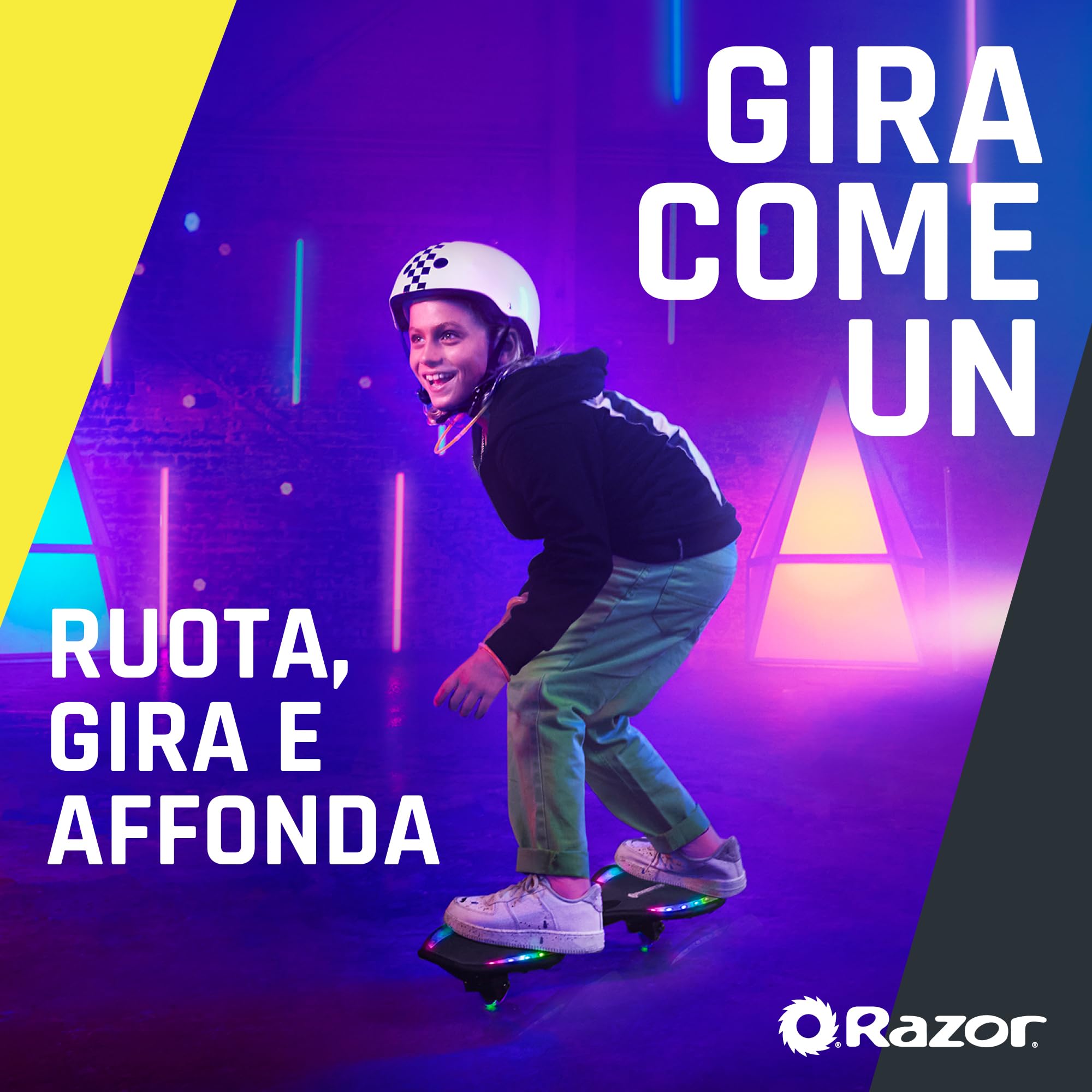 Razor Ripster Lightshow Waveboard - Tavola a Rotelle per Bambini Dagli 8 anni in su con Sterzo a 360°, Ponte Luminoso Attivato dal Movimento, 5 Modalità di Luce, Antiscivolo - Nero