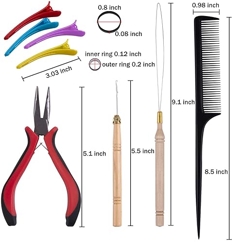 Miniatura 2 de Duufin Kit de herramientas para extensiones de cabello, 1500 cuentas de micro anillo (negro, rubio y marrón) 1 alicates de microcuentas, 2 ganchos