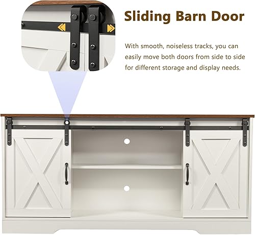 Miniatura 5 de Lostcat Soporte de TV de 59 pulgadas con 2 puertas correderas de granero, moderno soporte de televisión con estantes ajustables para televisores de