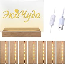 Pack of 8 LED Lights Display Base, Warm Colour Rectangular Wooden Lighting Base Stand for 3 mm Thick Acrylic Plate Glass Plate Resin Art, DIY Acrylic Plate Decorative Ornament (Pack of 8)
