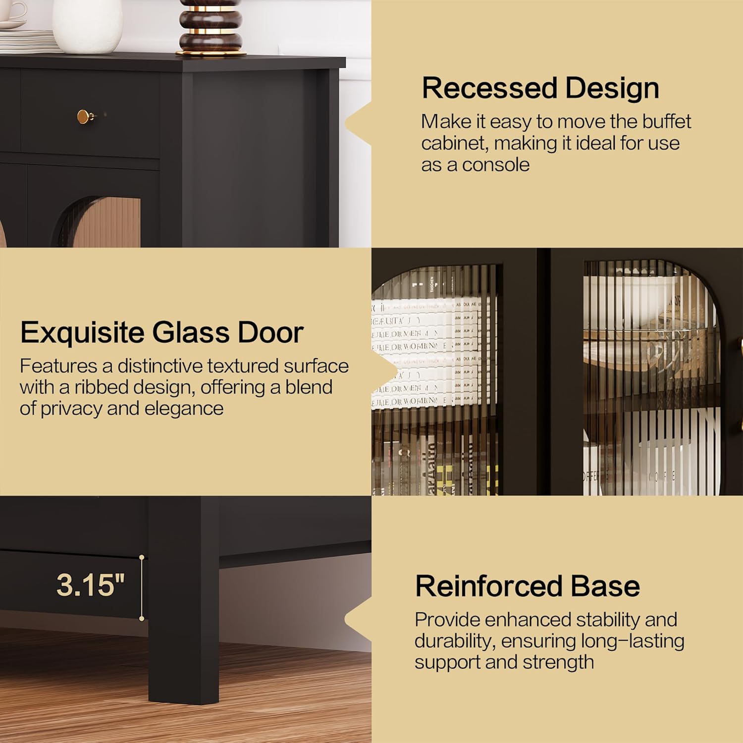 Sideboard Buffet Cabinet with Storage, 56" Buffet Table Coffee Bar Cabinet with Drawers and Glass Doors for Kitchen