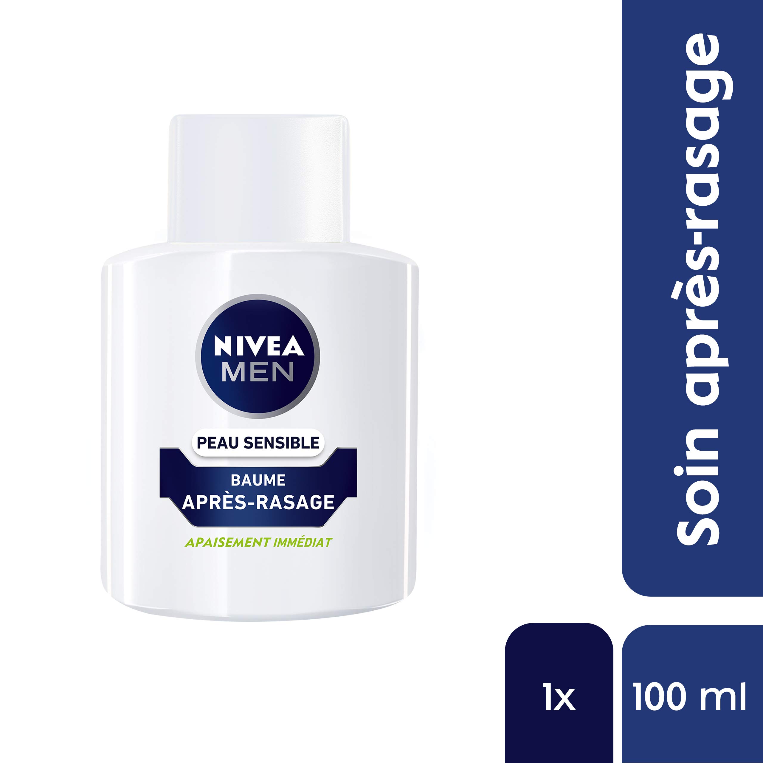 NIVEA MEN Balsam do skóry wrażliwej (1 x 100 ml), pielęgnacja po goleniu wzbogacona rumiankiem i oczarem wirginijskim, pielęgnacja twarzy dla mężczyzn 0% alkoholu dla skóry wrażliwej