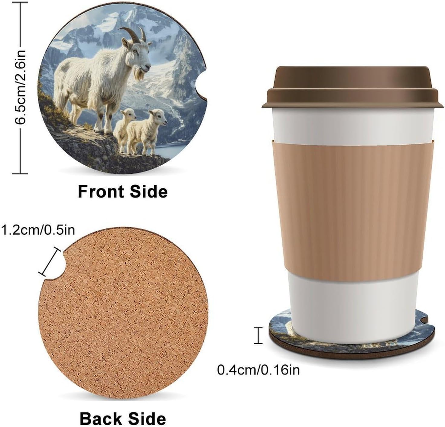 Goats Lambs in The Mountains Car Cup Holder Coaster with Cork Base 2.6 Inches Anti Slip