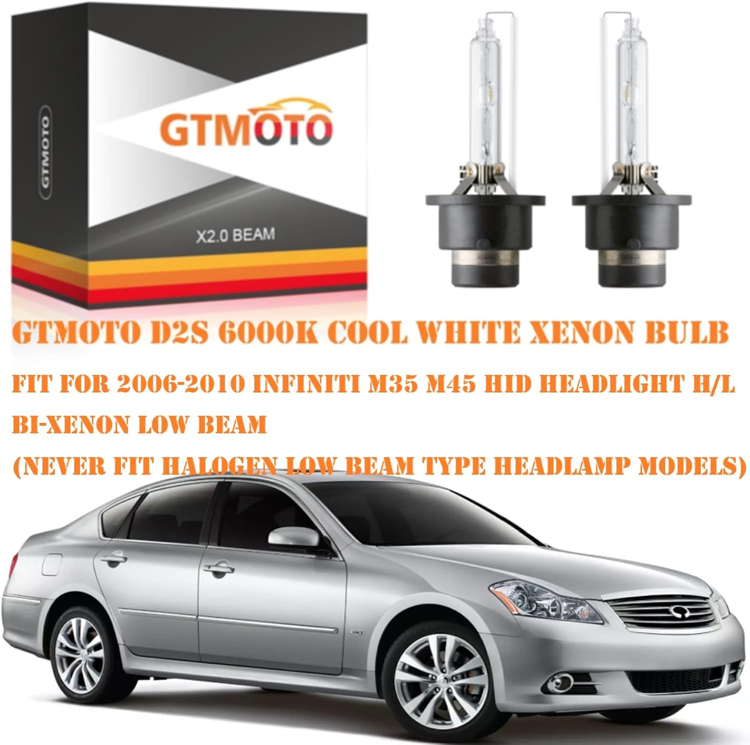 for 2006 2007 2008 2009 2010 Infiniti M35 M45 M35X Headlights D2S Xenon HID Bulbs, 2011 2012 2013 M37 M37X M56 M35h 35W AFS Projector Headlamp D2SC1, 6000K Bright White Bi-xenon Light, 2-Pack