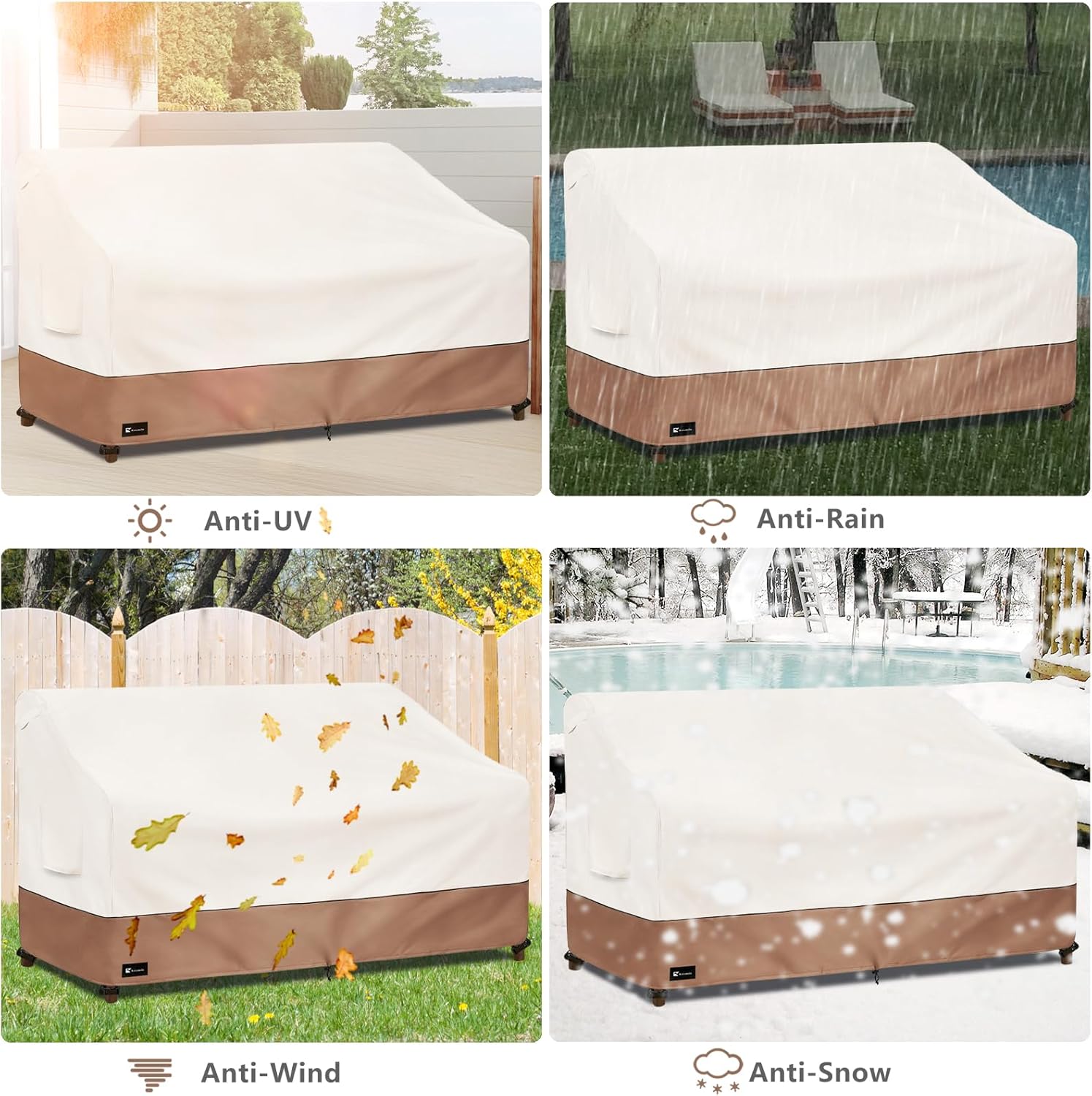 Outdoor Couch Cover for Patio Furniture - Heavy Duty Waterpoof All-Weather 3-Seater Patio Sofa Cover, 79"x38"x35" (Beige)
