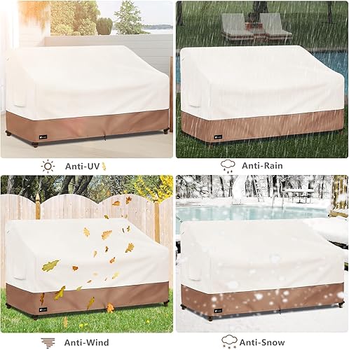 Miniatura 7 de Funda de sofá al aire libre para muebles de patio, funda resistente para sofá de 3 plazas para todo tipo de clima, 79 x 38 x 35 pulgadas (beige)