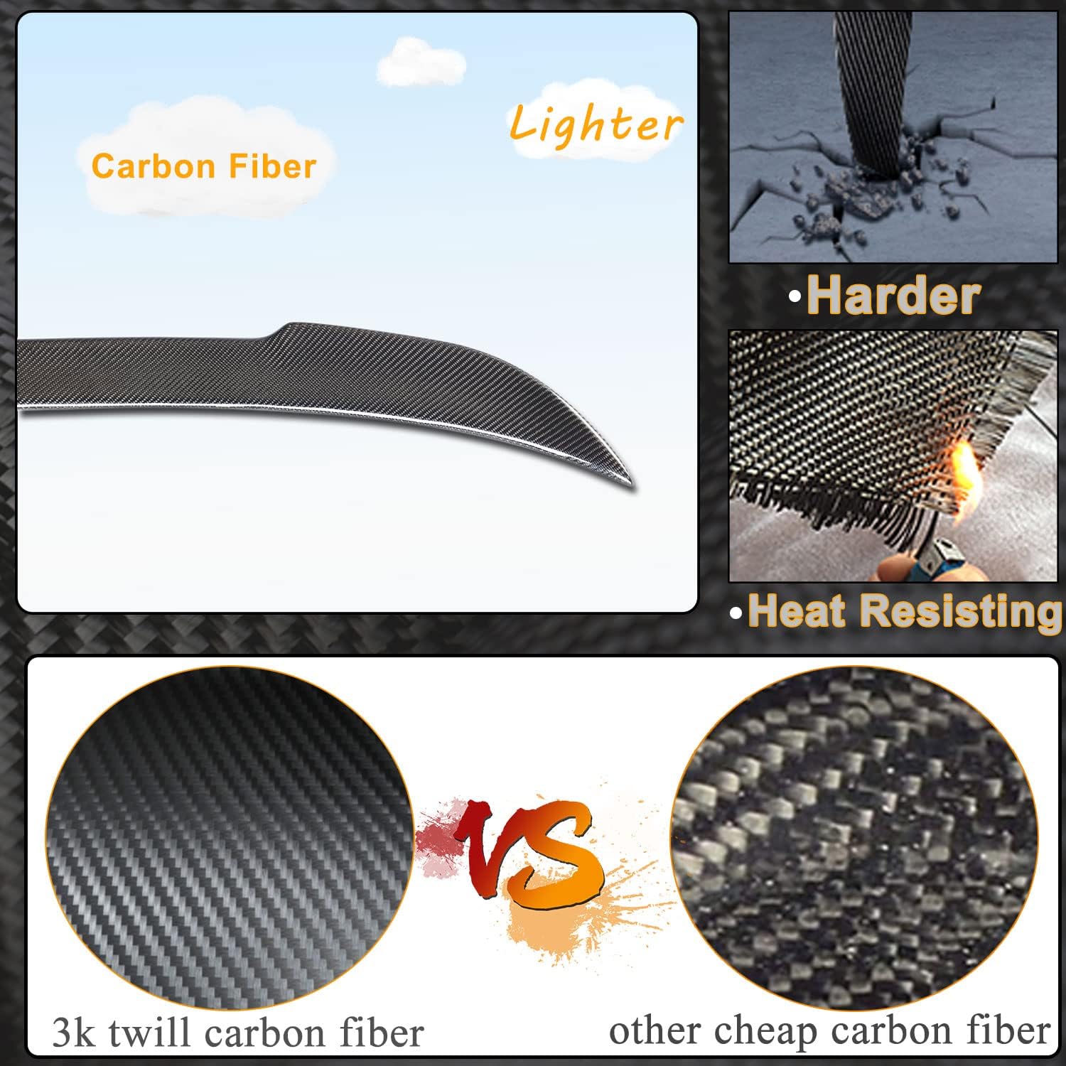 MCARCAR KIT Carbon Fiber Trunk Spoiler Compatible with 2012-2018 BMW F30 3 Series Sedan & 2014-2019 F80 M3 Sedan Rear Tail Lip Wing