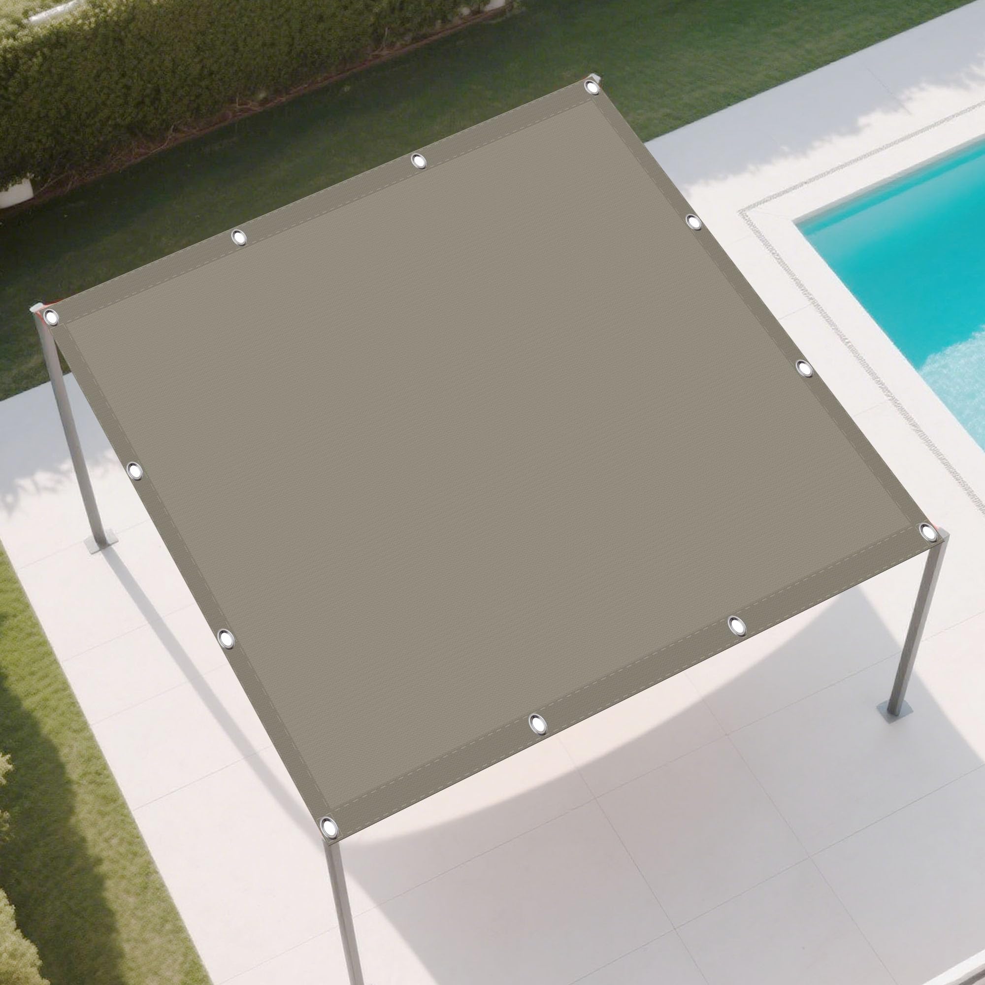Voile d'ombrage imperméable résistant aux UV en polyester kaki avec format allongé 2x8m