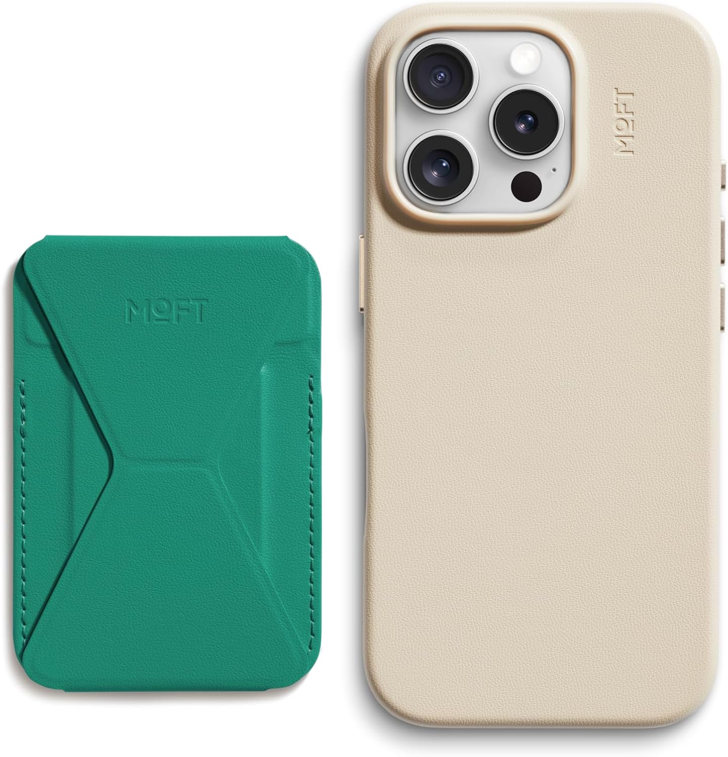 MOFT Magnetic Wallet Stand Oz Green & Snap Case MOVAS™ Vegan Leather for iPhone 16pm Earthen Beige