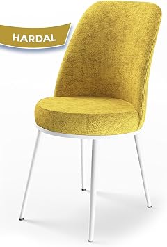 Concept Dexa Serisi Yemek Odas  Sandalyesi, Metal Beyaz Iskeletli, Hardal, 1 Adet