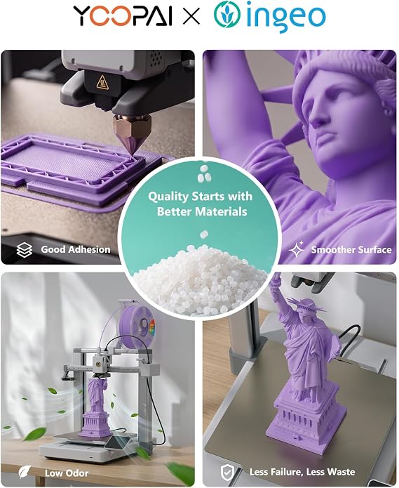 INGEO PLA+ Matte Filament 1.75mm Bundle, US-Sourced PLA, 250g x 8