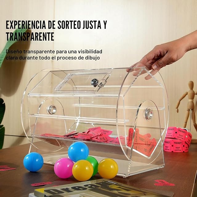 Foto 6 de 8 de VEVOR Tambor de Lotería de Acrílico para Rifa Capacidad de 5000 Boletos o 200 Bolas Jaula de Juego de Bingo…