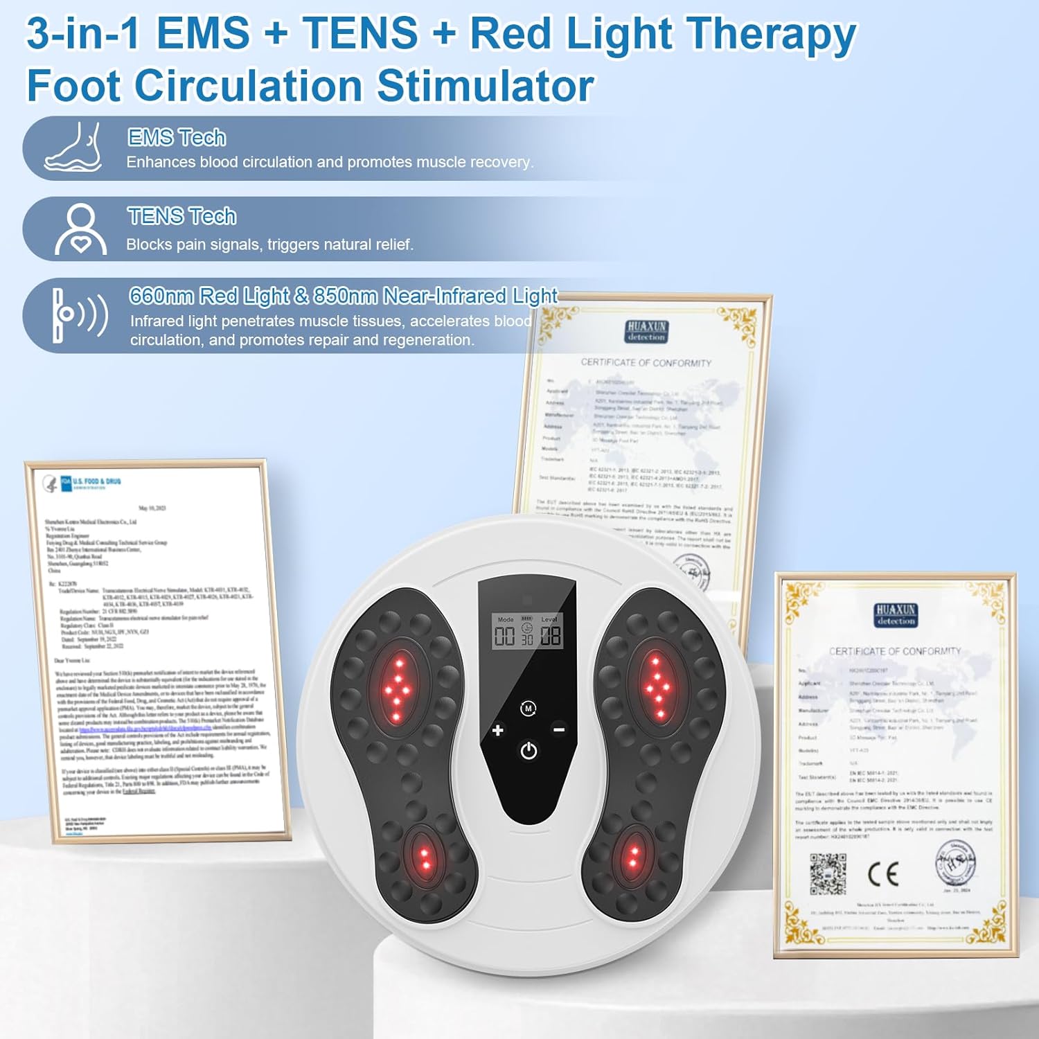 FSA EMS Foot Massager Pro for Neuropathy & Pain Relief with Upgraded Infrared Therapy, Rechargeable TENS Electric Muscle & Nerve Stimulator for Plantar Fasciitis Relief, Blood Circulation Booster - Image 9