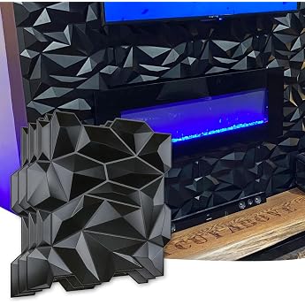 Art3d PVC 3D Diamond Wall Panel Jagged Matt Black for Residential and Commercial Interior Decoration