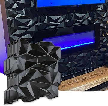 Art3d PVC 3D Diamond Wall Panel Jagged Matching-Matt Black, for Residential and Commercial Interior Decor 12 Pack