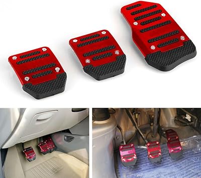 Car Brake Pedal Pads Nonslip Car Pedal Pads Accelerator Pedal Pad Cover Foot Pedal Pads Kits Alloy Brake Gas Clutch Pedal Kits Accelerator Extender Pedal Covers for Car SUV ATV Red, 3 PCS, Manual