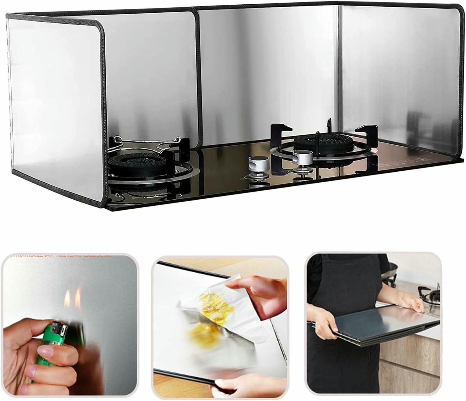 Protector de salpicaduras plegable de acero inoxidable, protector antisalpicaduras de cocina de 2 lados para protección de sartenes y estufas