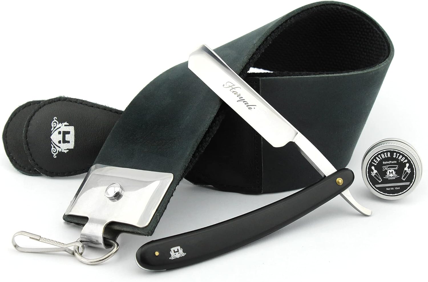 3-Piece Shaving Set for Men – Classic Straight Cut Throat Razor with Leather Strop and Honing Paste – Professional Wet Shaving Kit, Barber Grooming Essentials