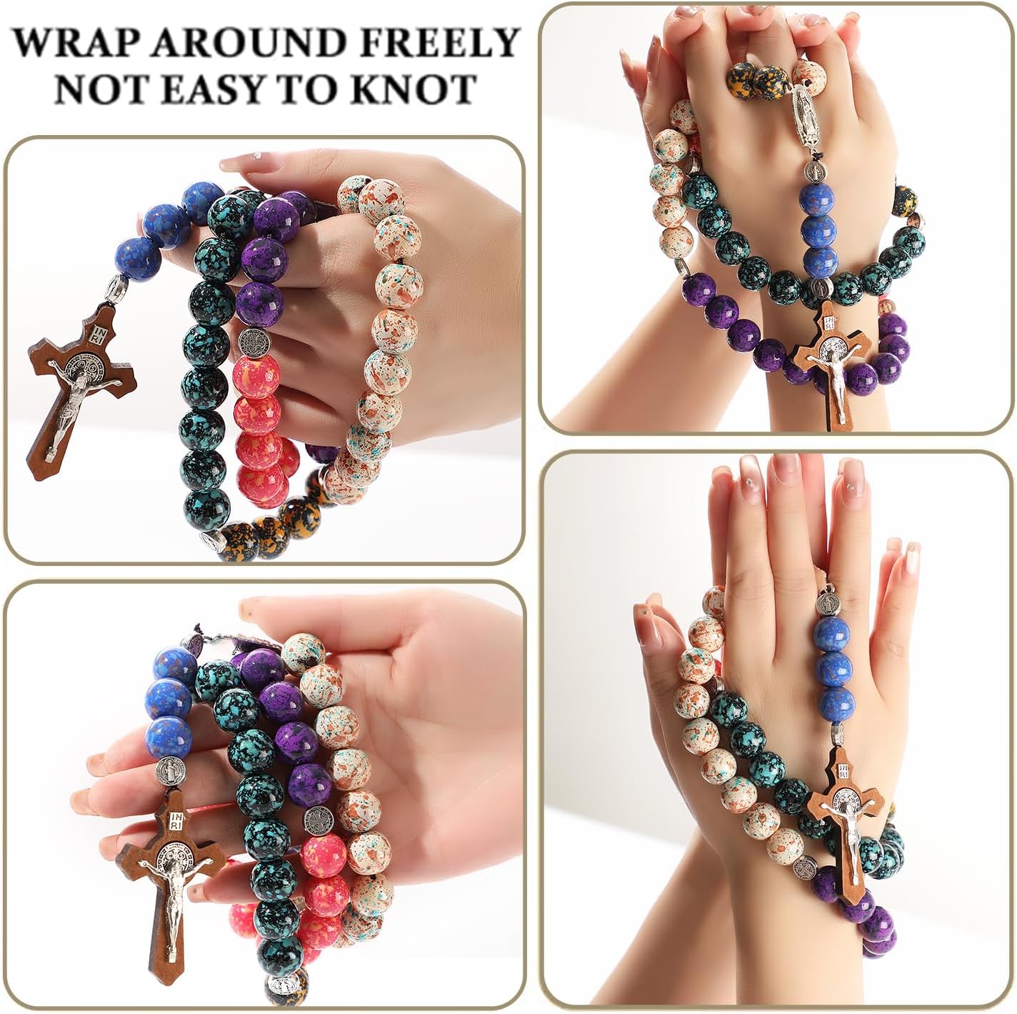 Handmade Lacquer Beads Catholic Rosary - Glossy Non-Tarnish Beads w/St. Benedict Medal & Cross, First Communion Gift, Car Mirror Decor, Christian Prayer Beads, Catholic and Christian Gift - Image 4