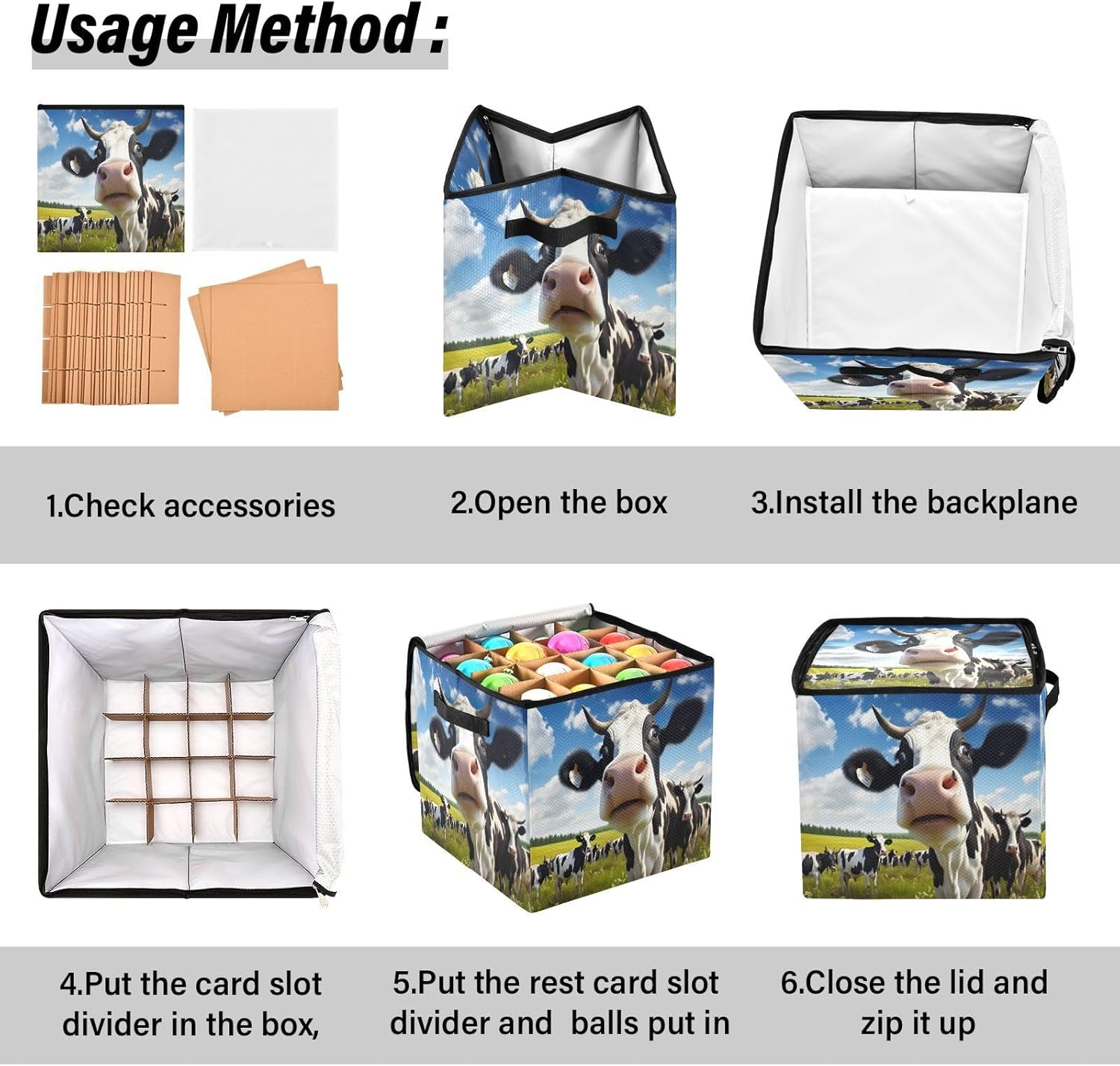 Funny Cow 13 Inch Christmas Ornament Storage Box with Lid - Holiday Decor Storage Containers, Stores 64 Ornaments, 3 Inch Cube Compartments