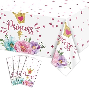 4Pcs Princess Party Tablecloth - Pink Castle Table Cover Rectangular Castle Decorations for Princess Baby Shower Decorations Princess Birthday Party Supplies, 51 x 86.6 inches