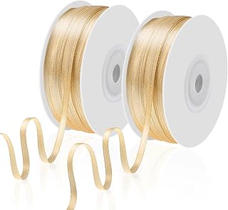 200 Yards Double Faced Gold Ribbon 1/8" Thin Gold Satin Ribbon for Crafts Balloons Gift Wrapping Wedding Party Invitations Decorations Bouquets and Sewing Projects