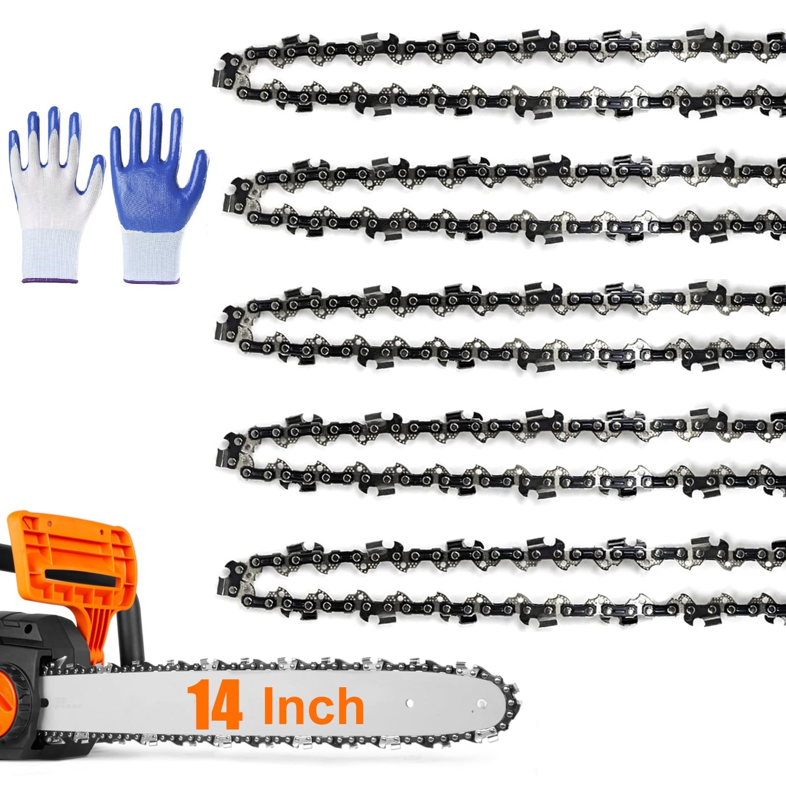 5-Pack 14Inch(35cm) Chainsaw Chains, 3/8" LP Pitch, .050"(1.3 mm) Gauge, 52 Drive Links, Compatible with Husqvarna 120, Echo CS-310, Ryobi RY3714, Craftsman, Poulan, Homelite and More
