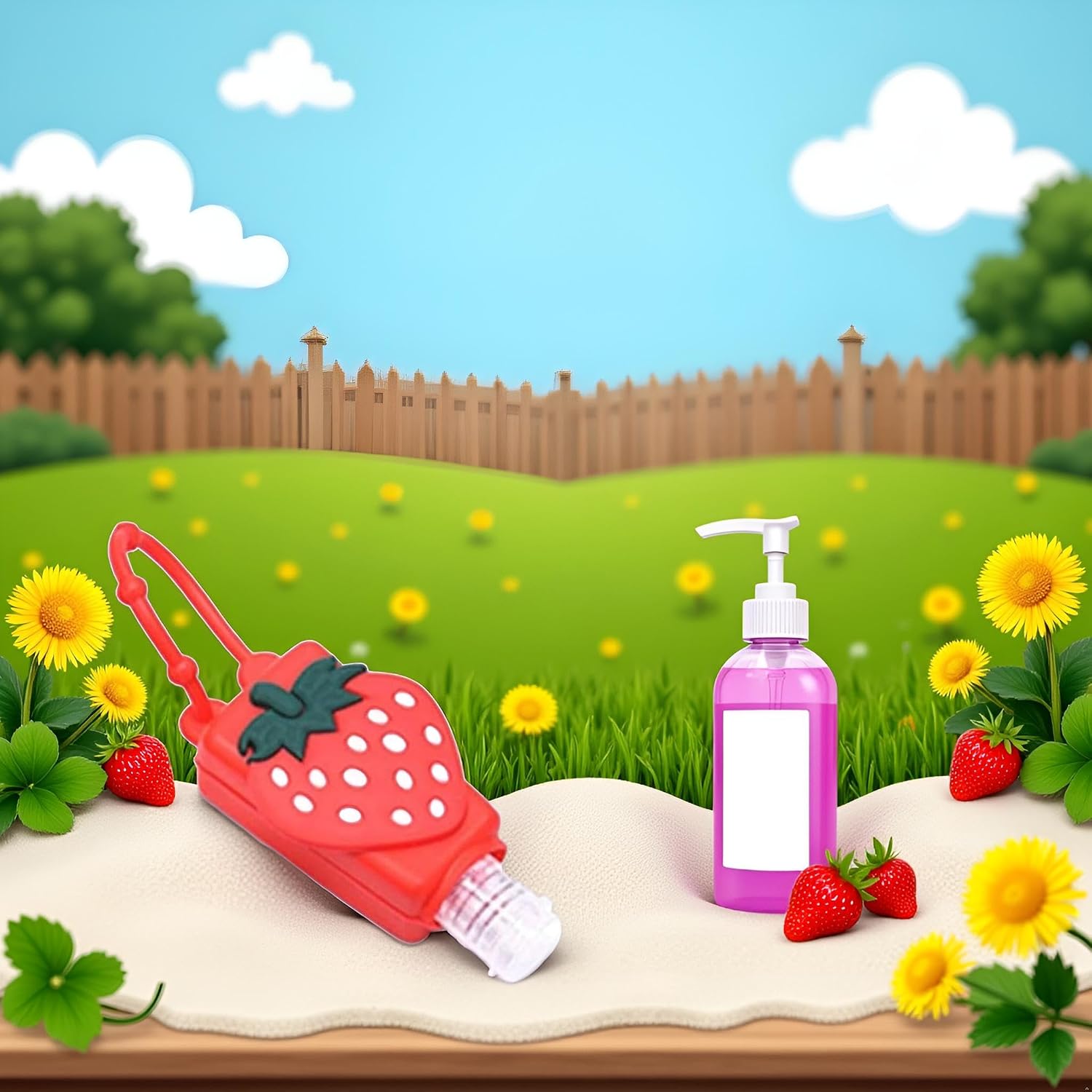 Strawberry Empty Travel Bottle Hand Sanitizer, Refillable Bottle Cosmetic Container for Hand Soap Holder Cosmetic Containers, Silicone Case Keychain Carrier, Refillable Portable Travel Containers