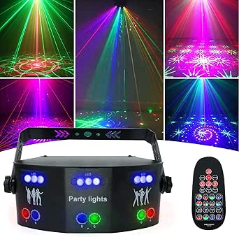 AMKI DJ Disco Lights, 15 Eyes RGB Party Stage Light with DMX512 Control, Sound Activated LED Strobe Lights for Parties and Events