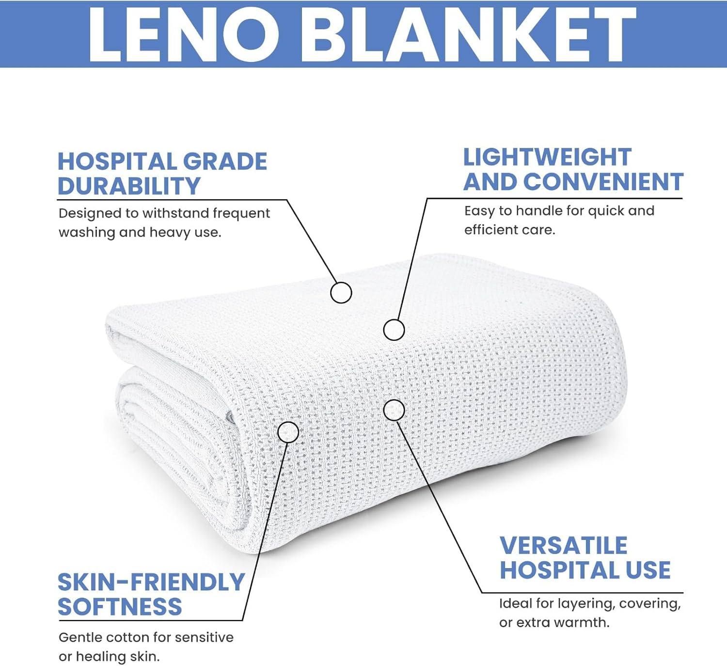 Linteum Textile Supply White Hospital Thermal Blanket 66x90 Inch 100% Cotton, Soft and Cozy, Breathable, Open-Cell Weave Design, All Season Twin Hospital Blanket (2-Pack)