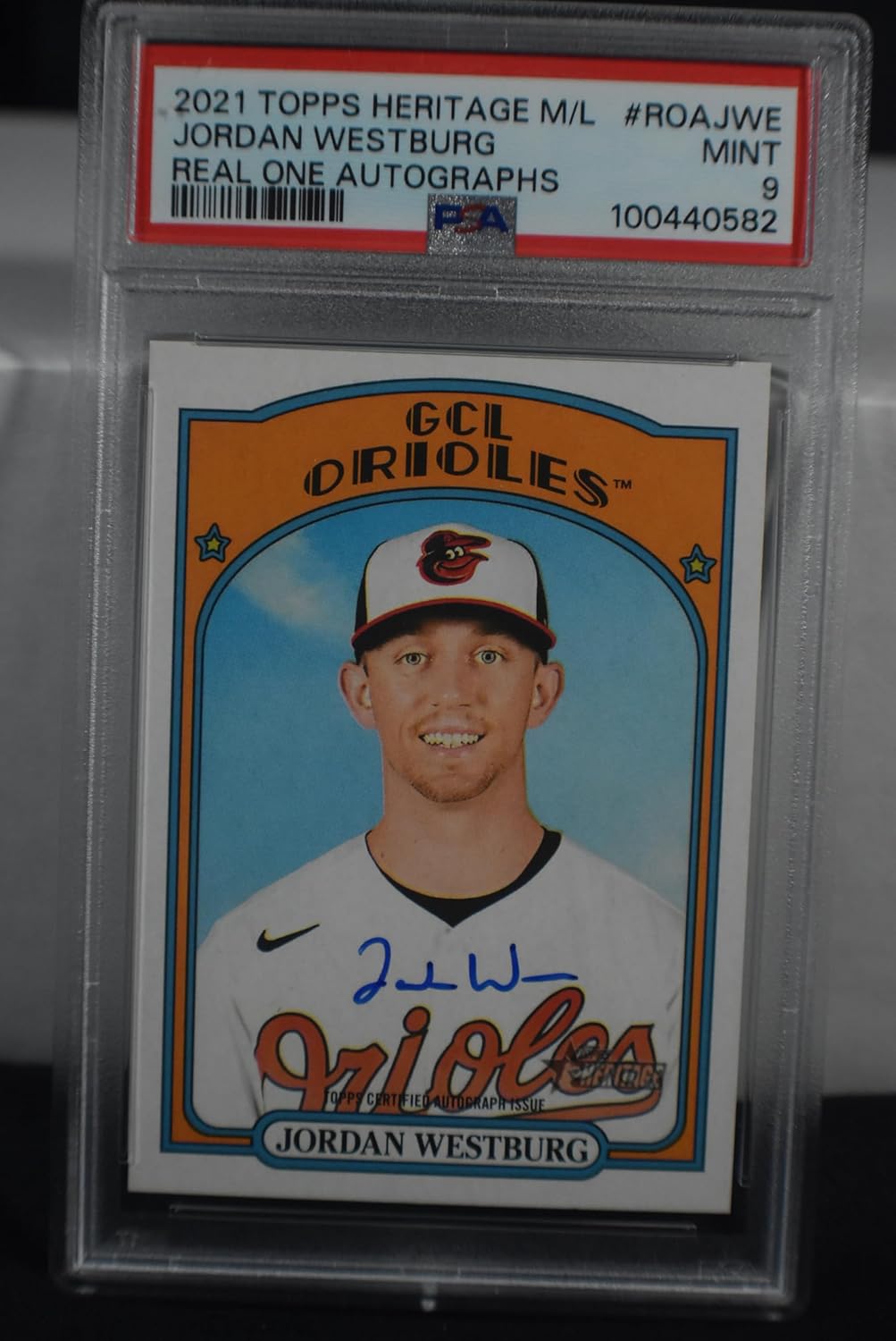 JORDAN WESTBURG 2021 Topps Heritage Minors Real One Autograph #ROA-JWE AUTO Rookie Baseball Card RC PSA Graded Mint 9! Baltimore Orioles