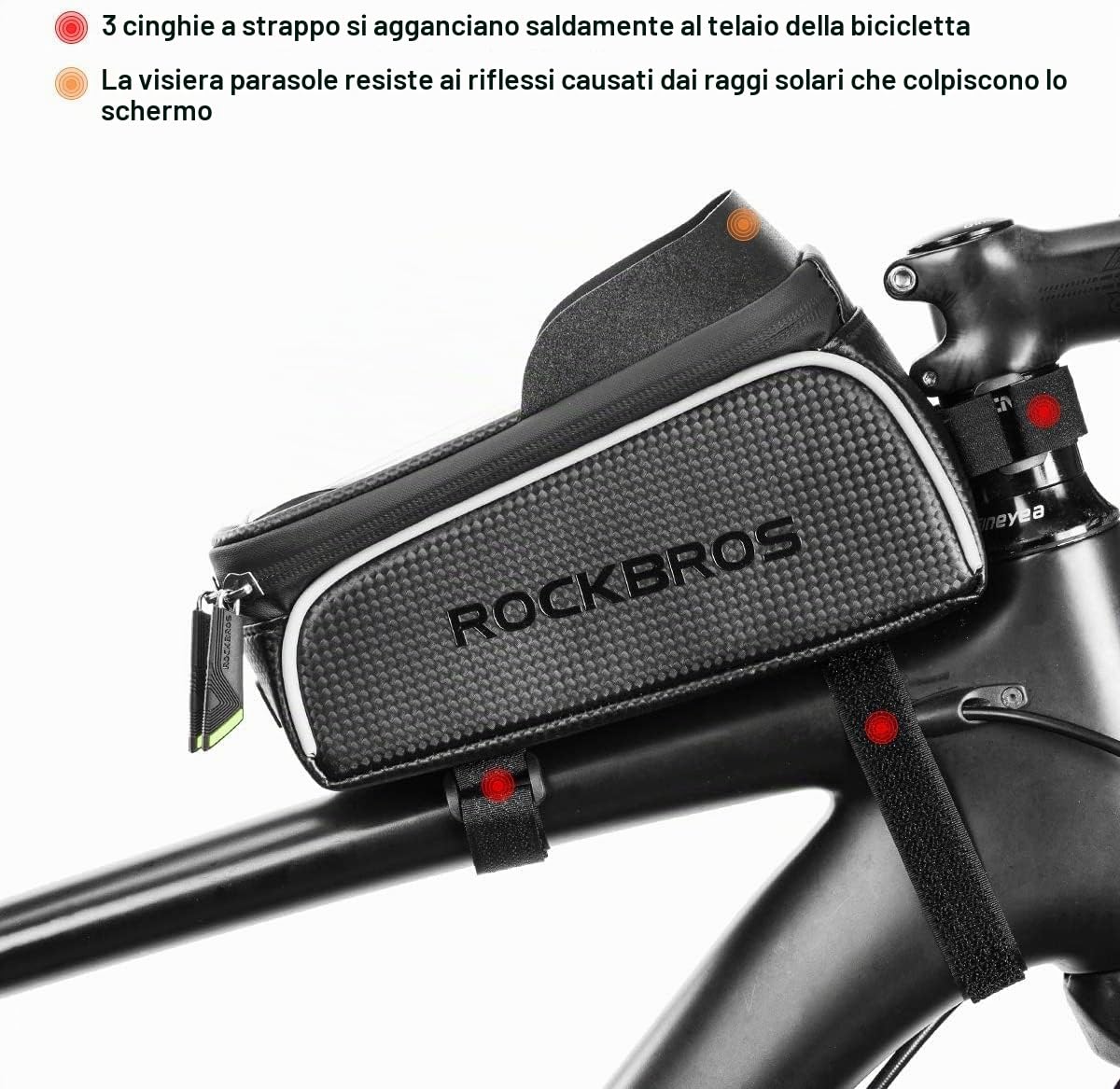 Borsa Telaio Bici ROCKBROS Idrorepellente Manubrio 1.5L Support Cellulare TPU Touchscreen 6.5" Copertura Anti-pioggia