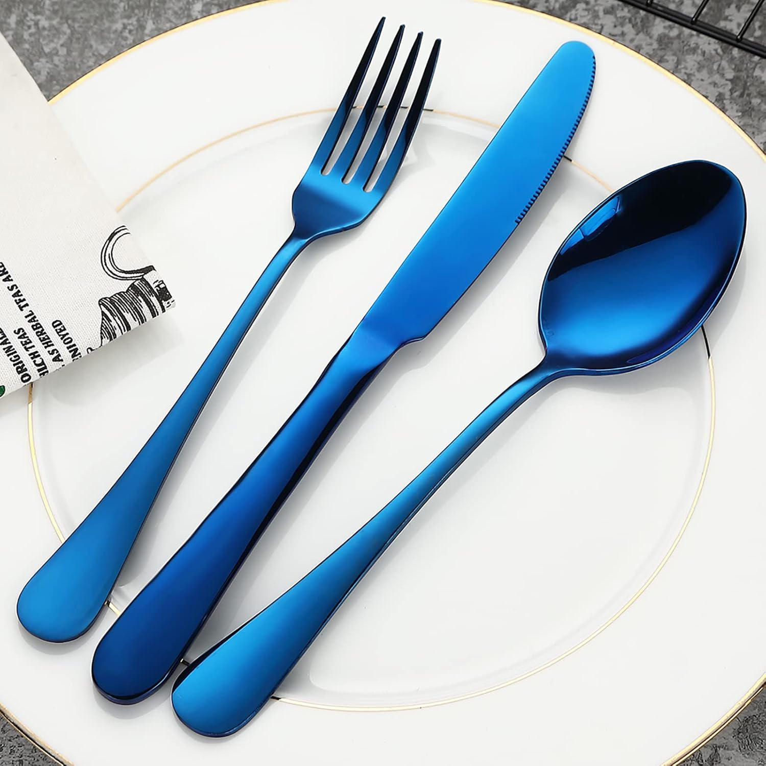 Blue Silverware Set Flatware Cutlery - 20 Pieces Stainless Steel Tableware Set Service for 4,Include Fork Knife Spoon,Mirror Polished,Dishwasher Safe