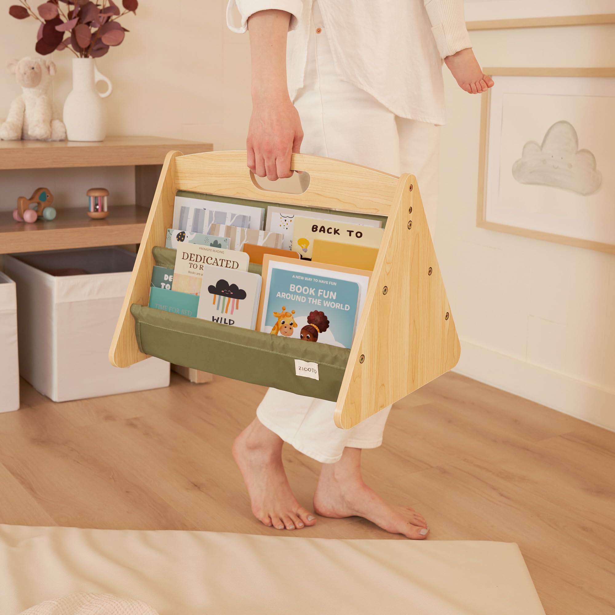 Estantería decorativa para niños pequeños y niños – Hermoso estante Montessori para mostrar todos los libros para tu pequeño – El organizador de guardería perfecto para el dormitorio de tu bebé/niño y 5
