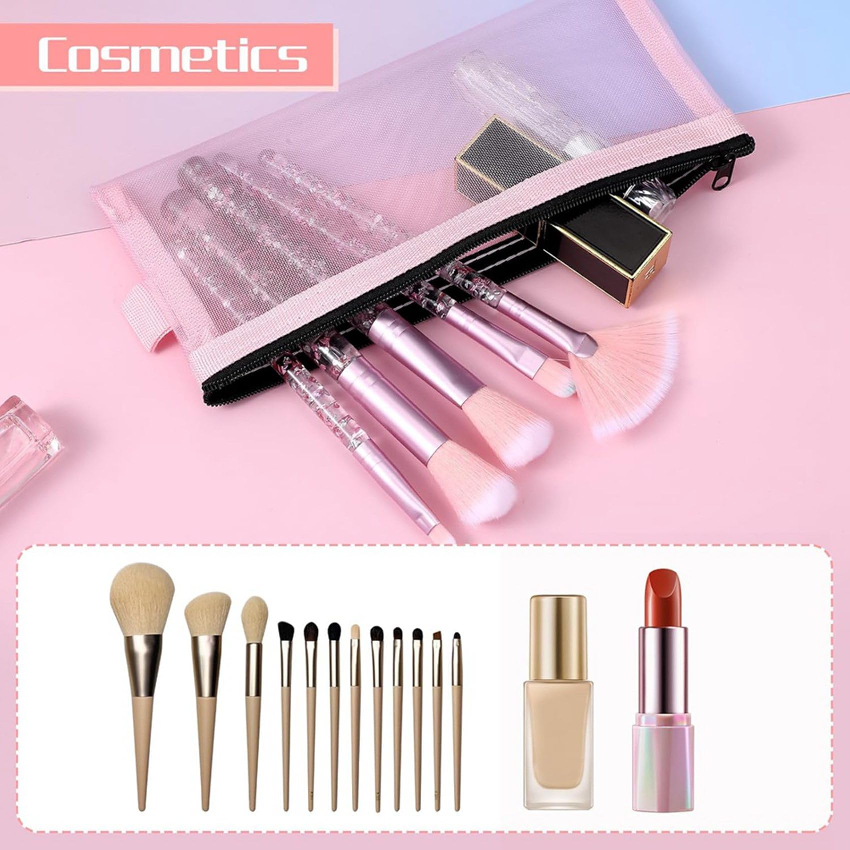 Estuche transparente de 100 piezas para lápices de exámenes, de de nailon con cremallera, bolsa de cosméticos, bolsa de almacenamiento para artículos de papelería