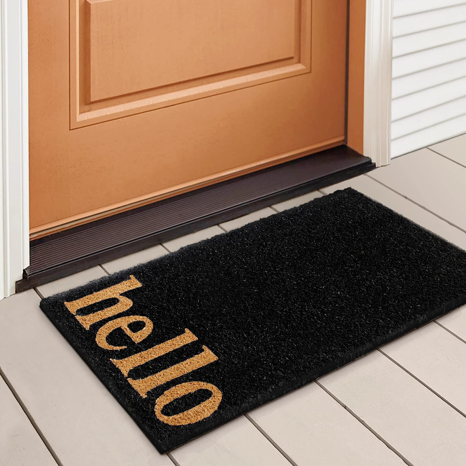 LuxUrux Welcome Mats Outdoor Coco Coir Doormat, with Heavy-Duty PVC Backing - Natural - Perfect Color/Sizing for Outdoor/Indoor uses. (17 x 30 inch, Hello)