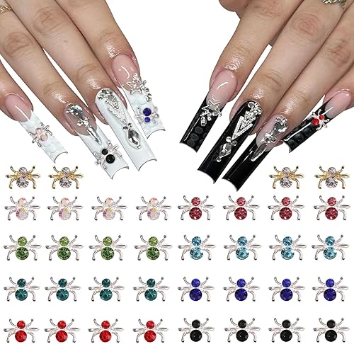 Miniatura 1 de 36 dijes de uñas de araña de cristal coloridos para uñas acrílicas, dijes de Halloween brillantes de KXAMELIE con gemas de diamantes de imitación,