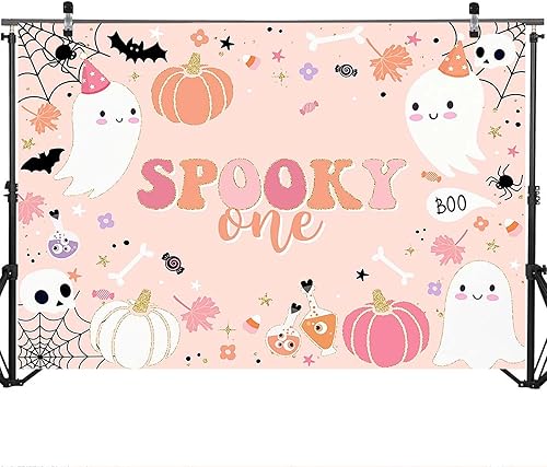 Miniatura 3 de Mocsicka Telón de fondo espeluznante para decoración de fiesta de primer cumpleaños de Halloween Boo calabaza, primer cumpleaños, fotografía, cabina