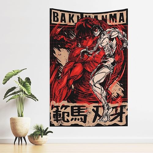 Miniatura 6 de Baki - Tapiz de anime The Grappler, para dormitorio, sala de estar, arte para el hogar, franela suave, para colgar, manta de 60 x 40 pulgadas