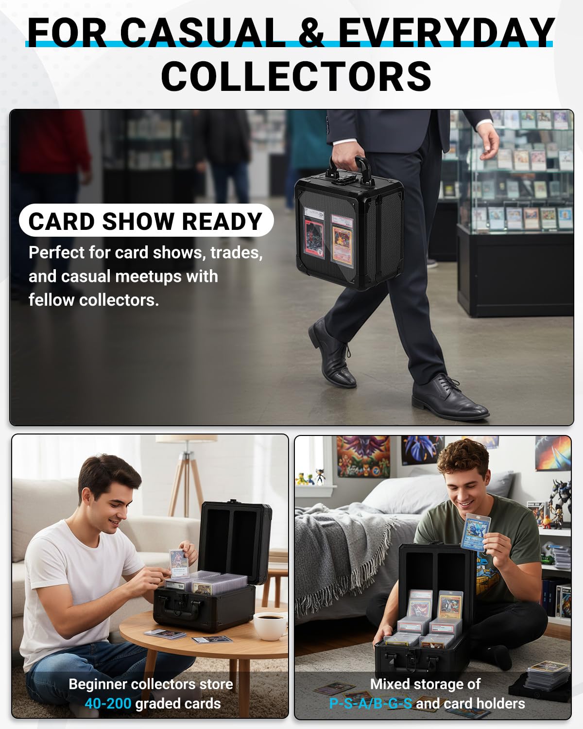ONUEMP Graded Card Storage Box, Top Loaders Storage Case with Keys, Sports Card Box Black Cases for Trading Cards & Sports Cards - Image 3