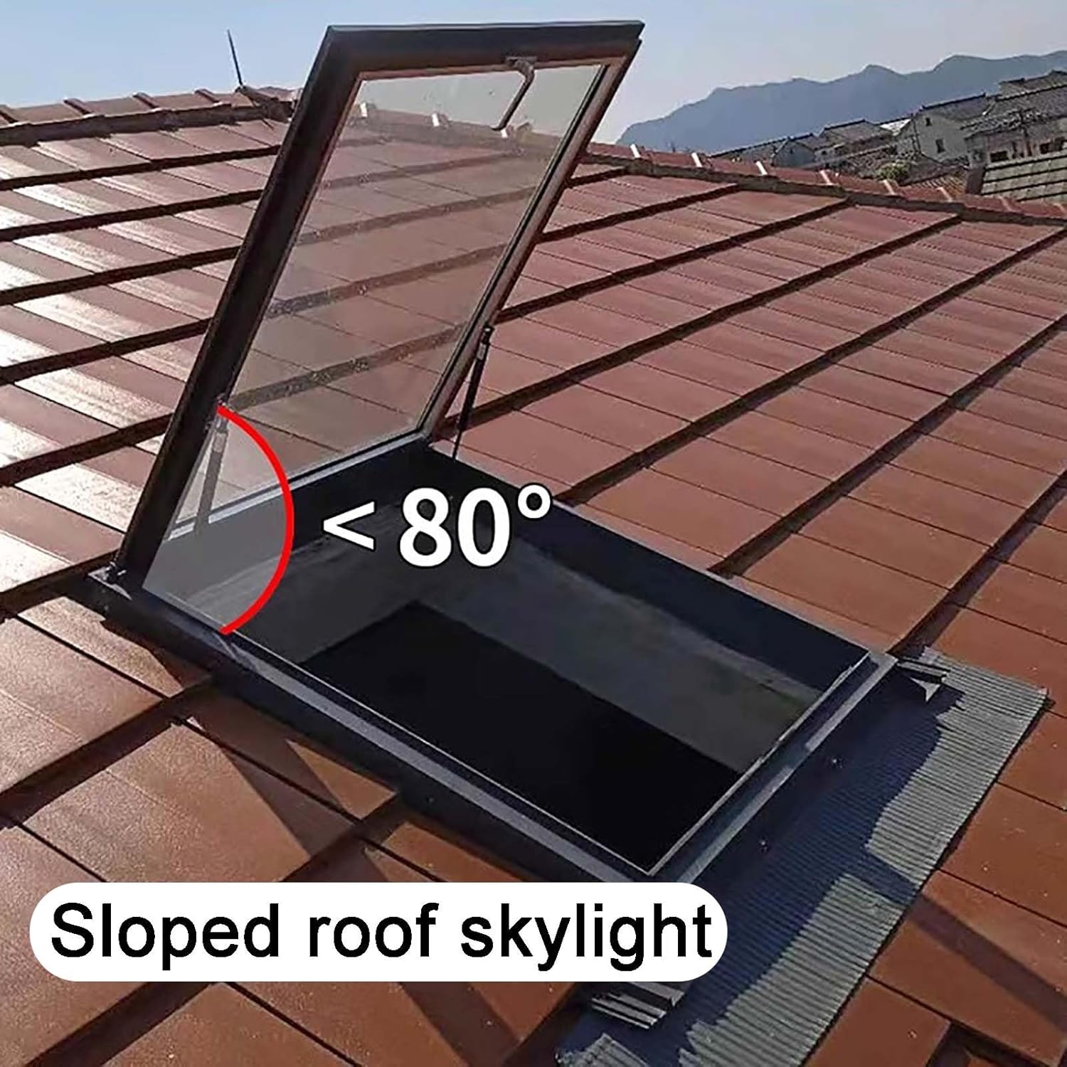 Skylight Roof Window Manual Venting Egress for Sloped & Flat Roofs, Aluminum & Tempered Glass, Silent Design, Ideal for Attics & Sunrooms (22.8x22.8in)