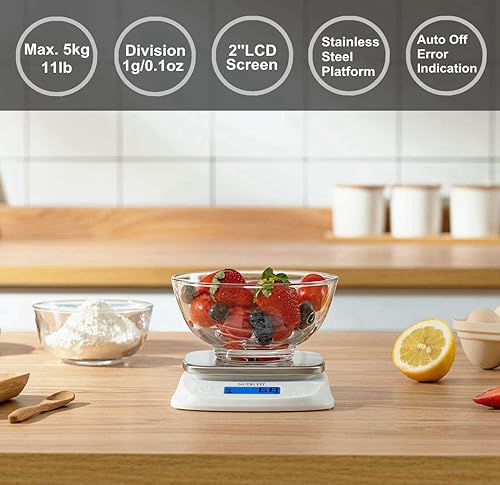 Miniatura 2 de NUTRI FIT Báscula digital de cocina para alimentos, gramos y onzas, báscula ultradelgada, portátil, para hornear, cocinar, acampar, tara inoxidable,