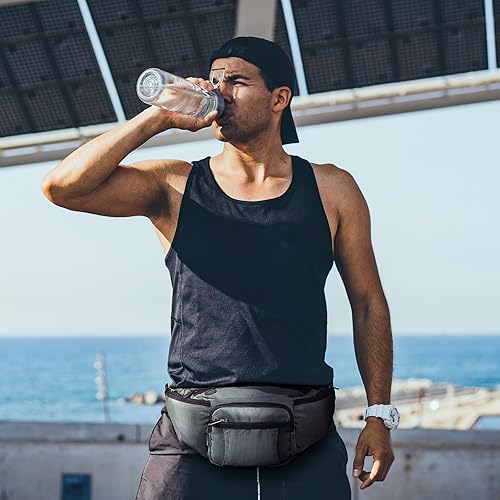 Miniatura 13 de NOOLA Riñonera con soporte para botella de agua para hombres y mujeres, bolsa de cintura grande para senderismo, bolsa de cadera con correa Azul