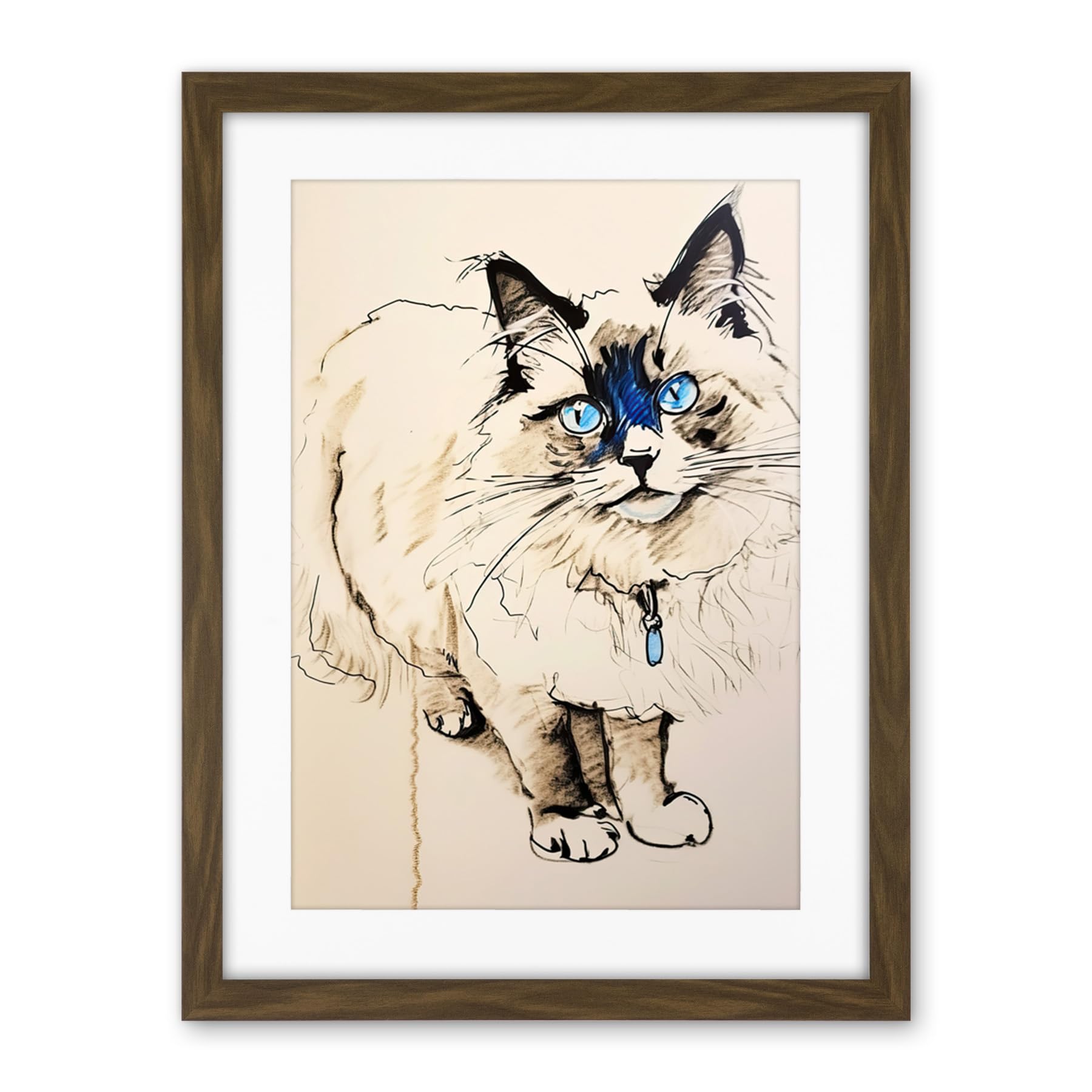 Artery8 Blue Point Ragdoll Cat Sketch Drawing Portrait Artwork Framed Wall Art Print 18X24 Inch