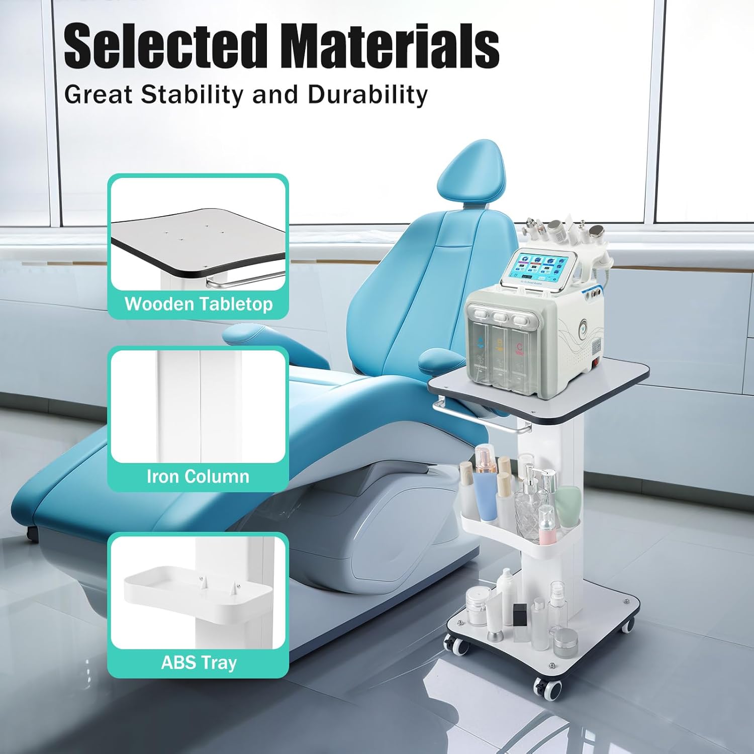 Beauty Trolley Cart With Wheels And Tray, Aluminum Esthetician Cart, Aluminum Salon and Spa Equipment Rolling For Placing Various Beauty Equipment