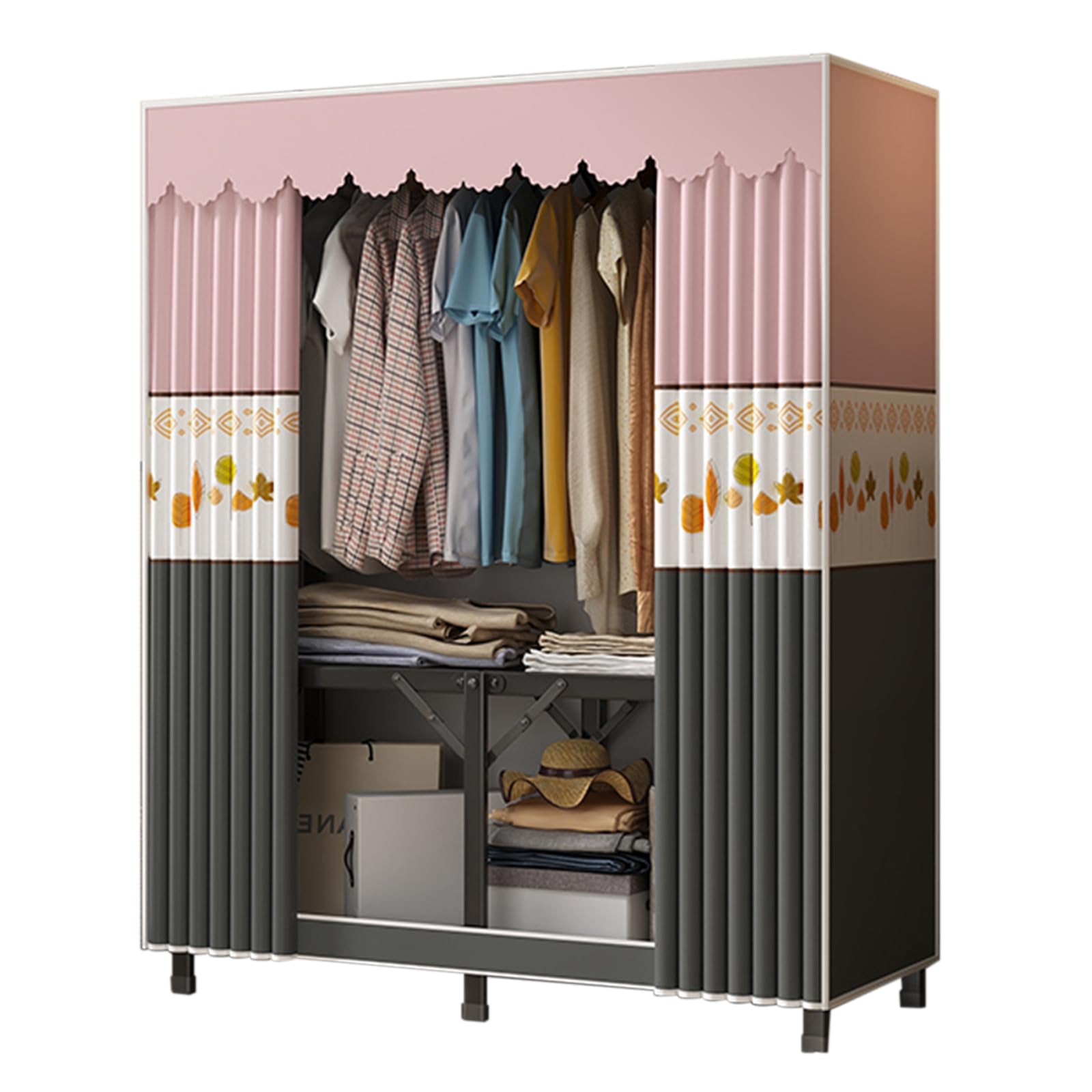 Einfacher Kleiderschrank-Organizer aus Stoff mit Aufhängestange für Schlafzimmer, Wohnzimmer und Garderobe, ideal für Schuhe und Taschen
