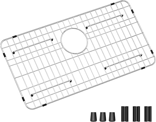 Rejilla de fregadero de acero inoxidable y protectores para la parte inferior del fregadero de cocina, 26 x 14 pulgadas con drenaje trasero para