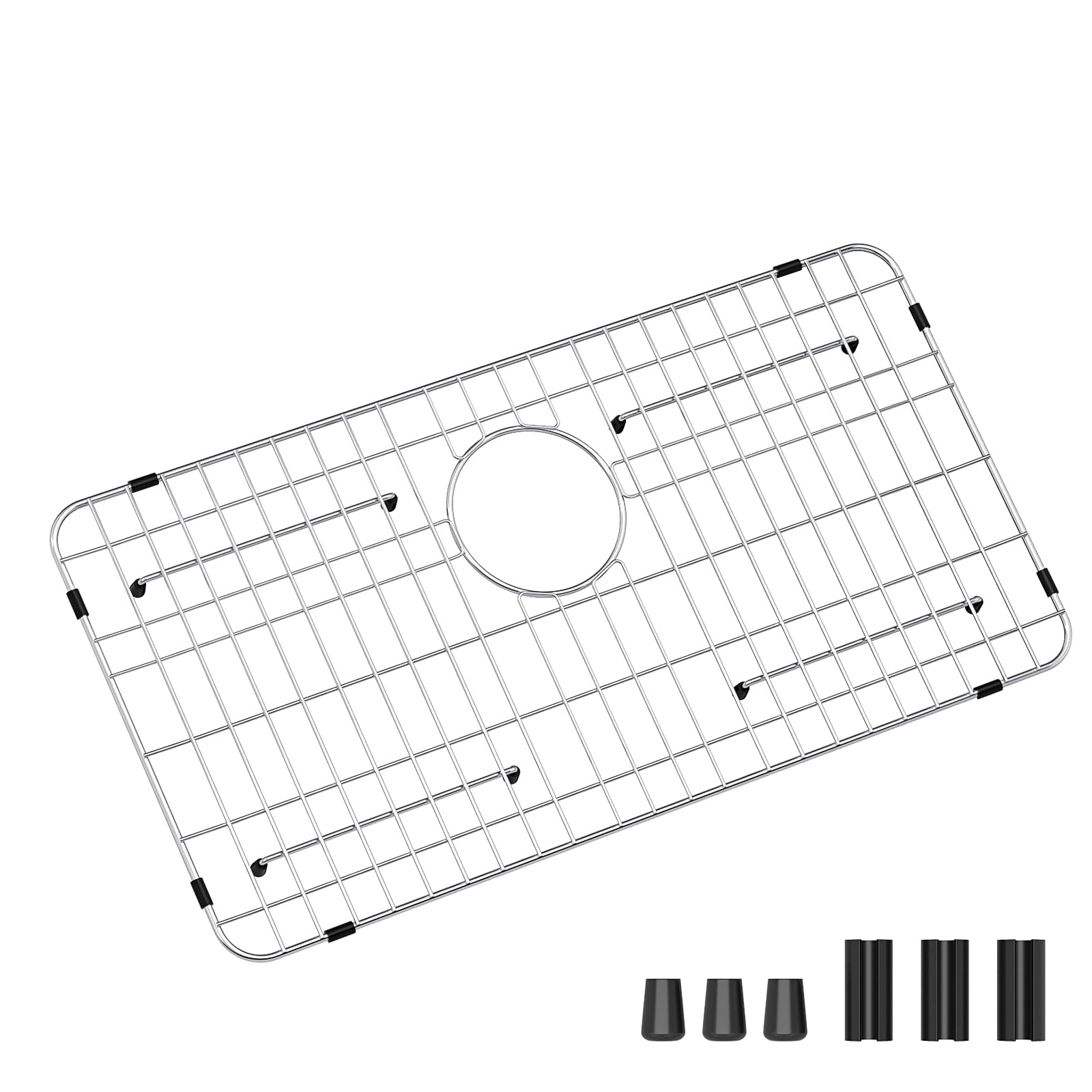Griglia per lavello in acciaio inox e protezioni per fondo del lavello della cucina, 66 x 35,6 cm, con scarico posteriore per lavello singolo, protezioni per lavello da cucina in acciaio inox