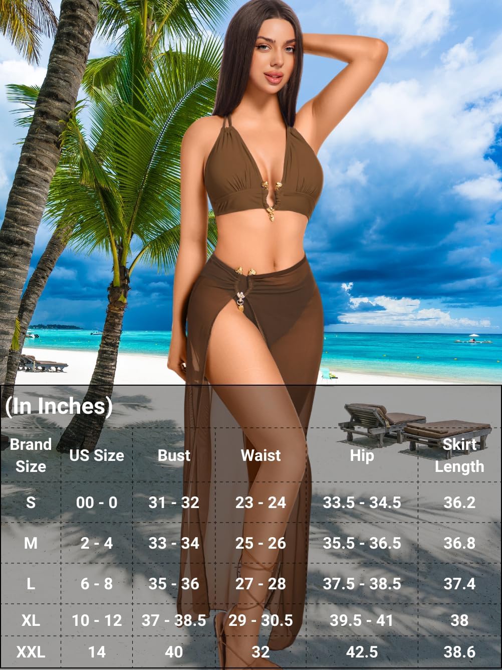 Kaei&Shi 3 Piece Swimsuits for Women,V Wire Halter Cheeky Bikini Sets,Sexy Bathing Suit with Mesh Cover Up